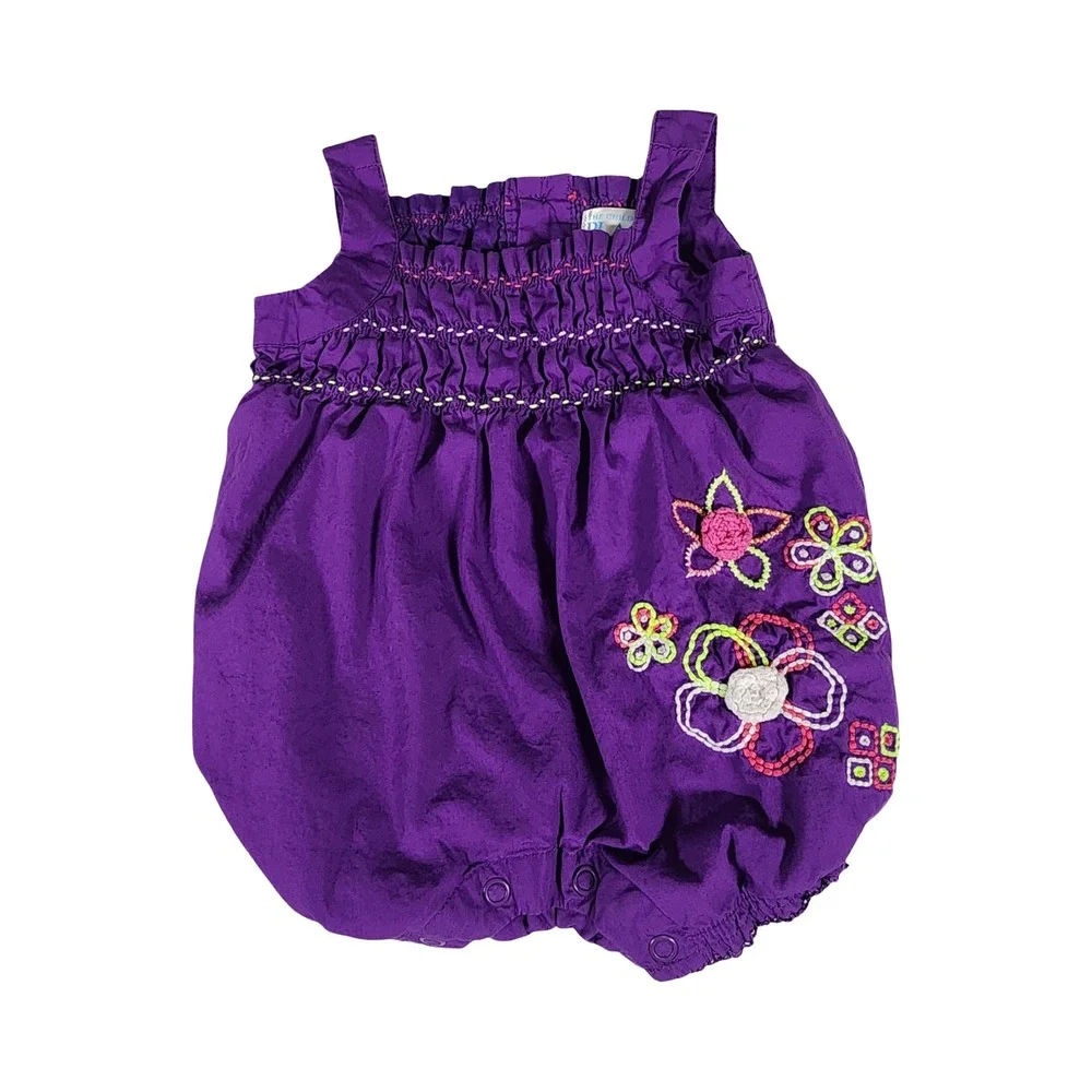 The Childrens Place Baby Girl Purple Floral Embroidered Bubble Romper 0-3 Months